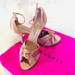 Magrit NEW Champagne Rose Ankle Strap Satin Stilettos